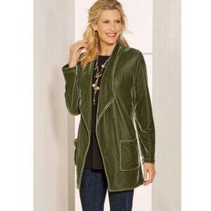 Soft Surroundings Velvet Topper Open Wrap Jacket in Basil Green 3X